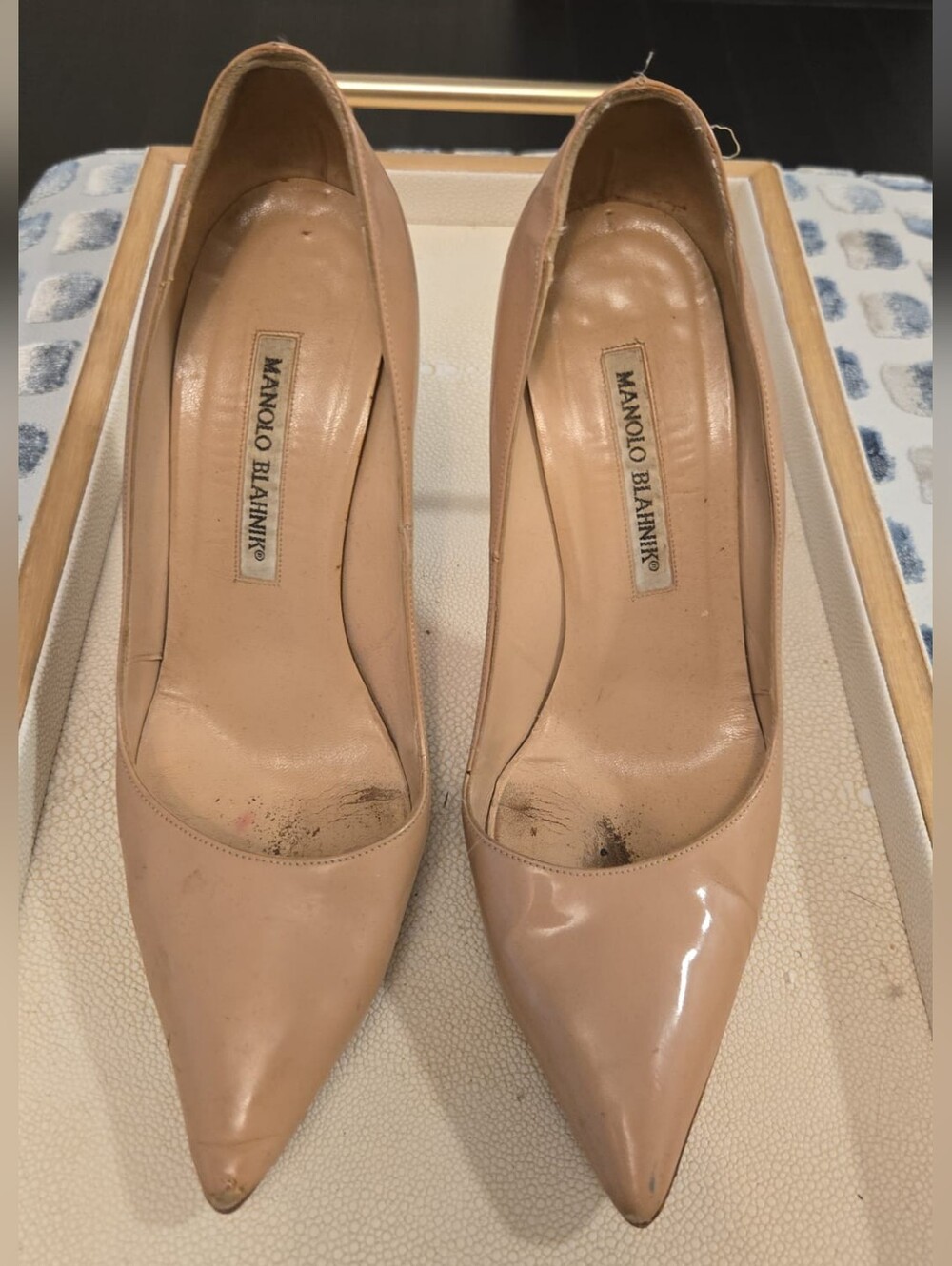 Manolo Blahnik Blush Patent Leather Pointed Toe Pumps